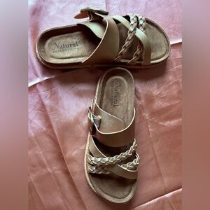 Natural Reflections Women's Tan Braided Buckle Slide Sandals